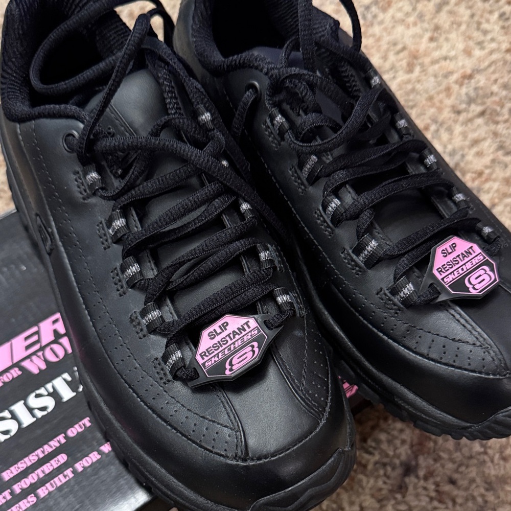 Skechers Black Slip-On Work Shoes